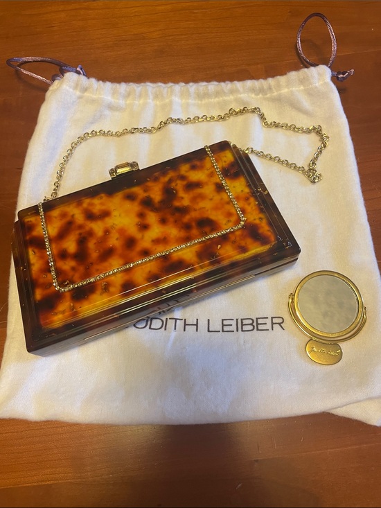 Judith Leiber Handbags - Judith Leiber Tortoise and Gold Crystal Minaudière Clutch